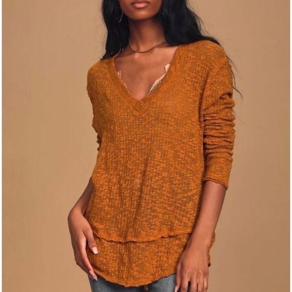 We The Free Tops - We The Free People Burnt Orange Ocean Air Hacci Textured Knit Raw Hem Top Small